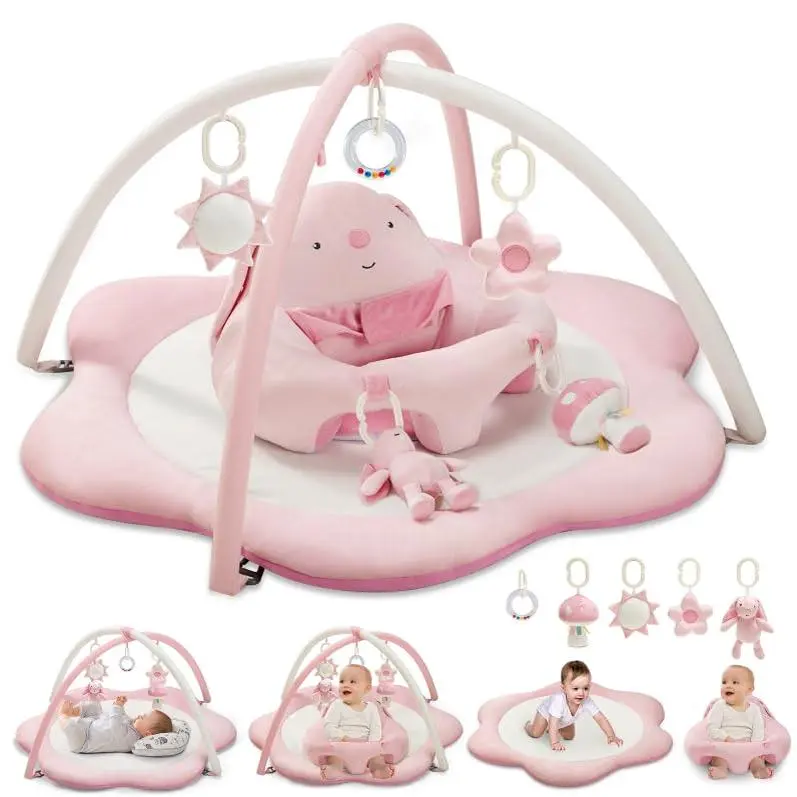 3-in-1 Baby Play Mat, Baby Seats  Infants  Sitting Up, Tummy Time Mat with 5 Detachable Toys, Activity Gym & Playmats  Babies 0-6 6-12 Months, Newborn Babies Shower Gifts