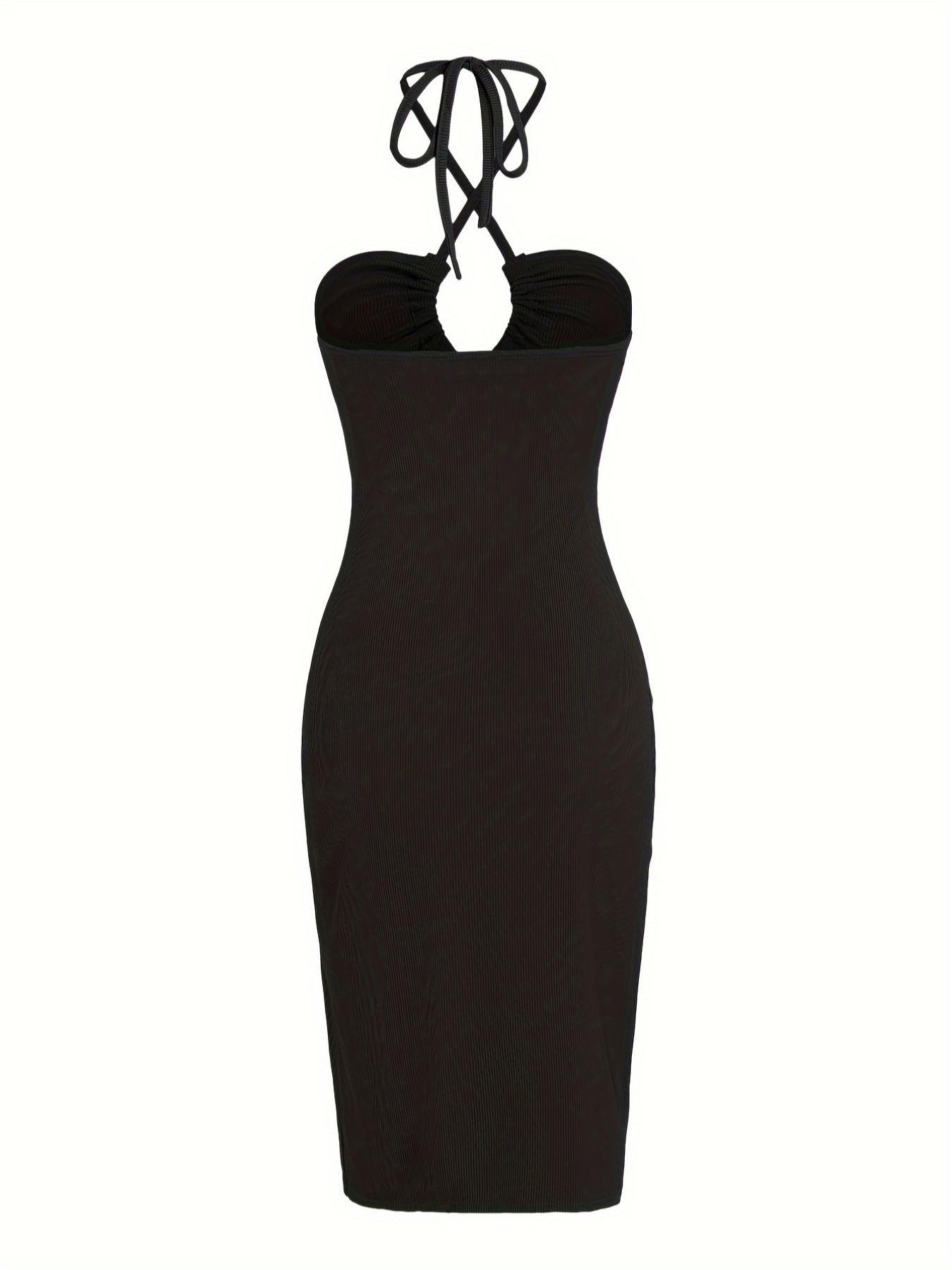 Women's Plain Criss Cross Backless Split Thigh Drawstring Bodycon Dress, Solid Sleeveless Cut Out Tie Back Halter Midi Dress for Party Club Dating Wear, Ladies Summer Clothes Bodycon Chic