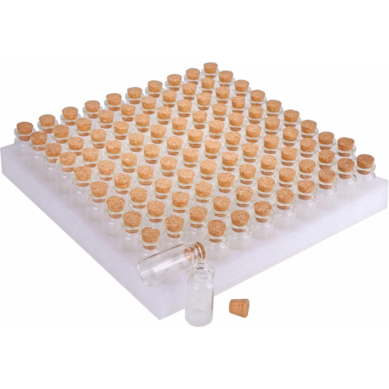 100 Pack 10ml Small Glass Bottles with Cork Stoppers, Tiny Vials Jars for DIY Art Crafts, Wishing Message Storage, Wedding Favors Gifts