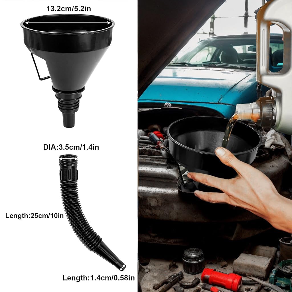 10 count Funnels for Automotive Use,Automotive Funnel Set with Wide Mouth Long  Hose, Flexible Oil Transmission  Funnel Kit for Oil Change
