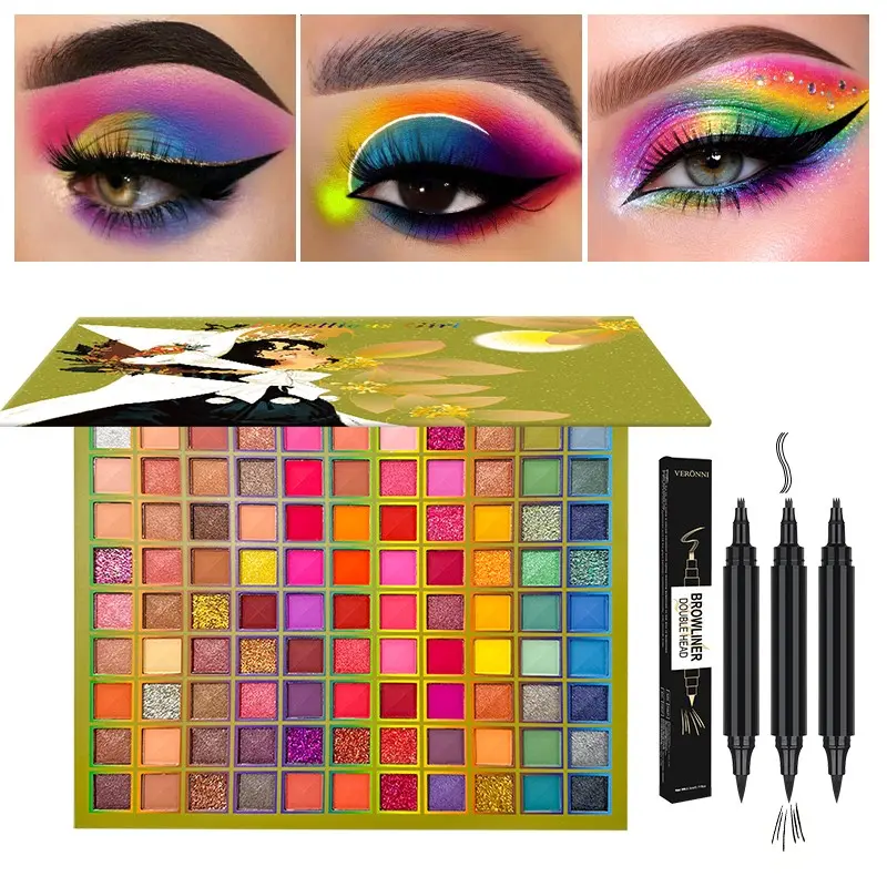 99 Color Eyeshadow Palette Set with 3 Dual-Ended Eye Liners, Waterproof Long-Lasting, Perfect for All Makeup Styles