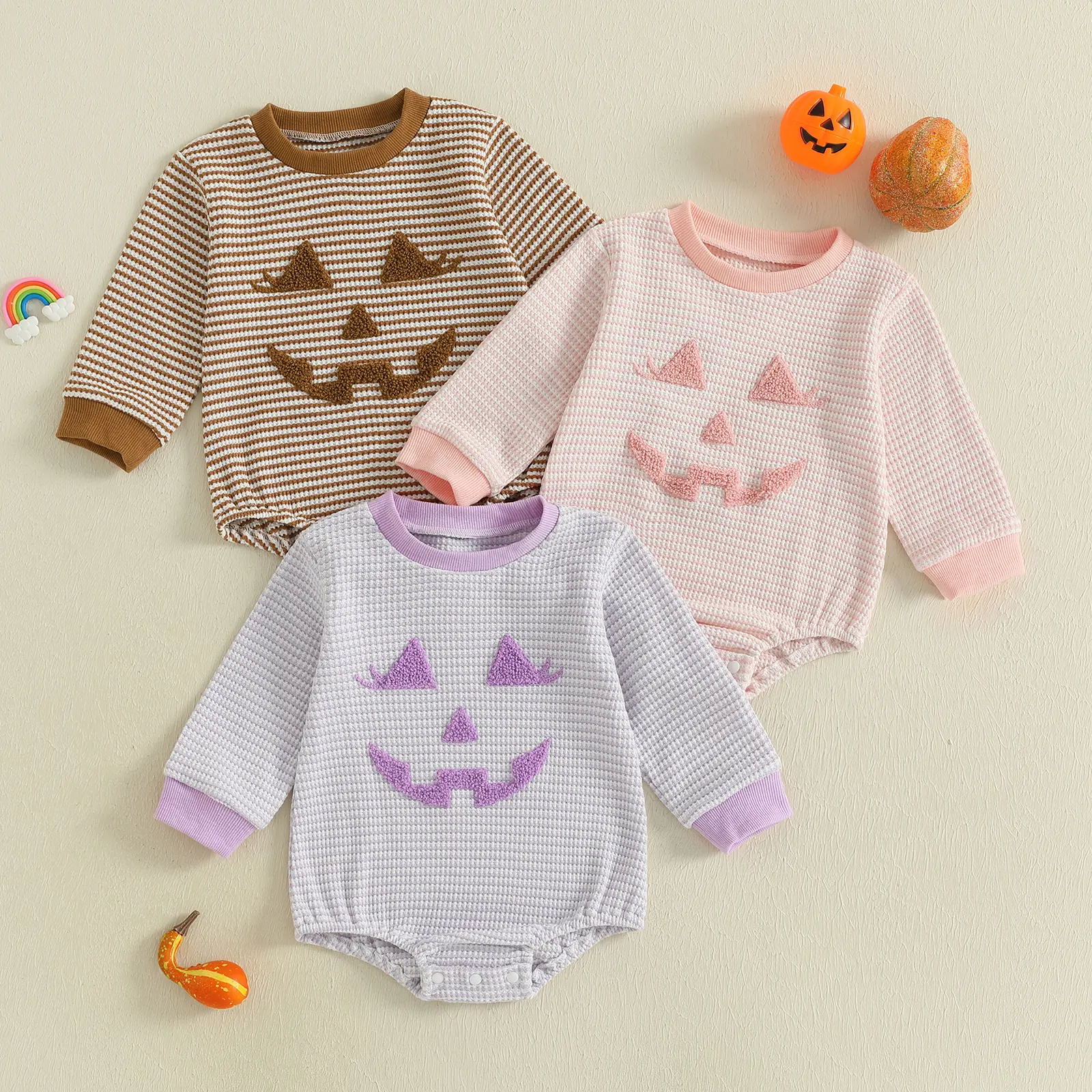 Toddler Baby Girls Halloween Romper Pumpkin Embroidery Sweatshirt Romper Infant Long Sleeve  Romper Casual Fall Outfits