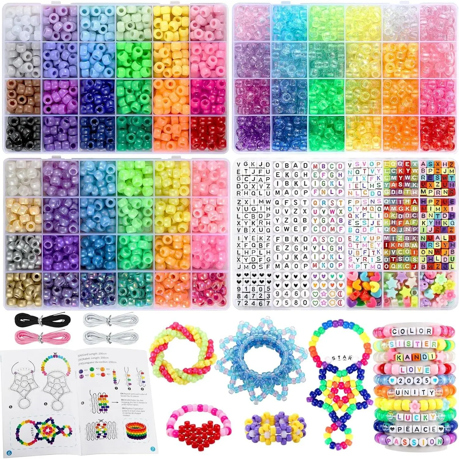 Pony Beads for Bracelets, 4026 Pcs 72 Colors Kandi Beads for Jewelry Making | Multi-Type Friendship Bracelet Making Kit with 10 Kandi Cuff Designs, Lacing, Assorted Letter Beads for DIY CraftsGift