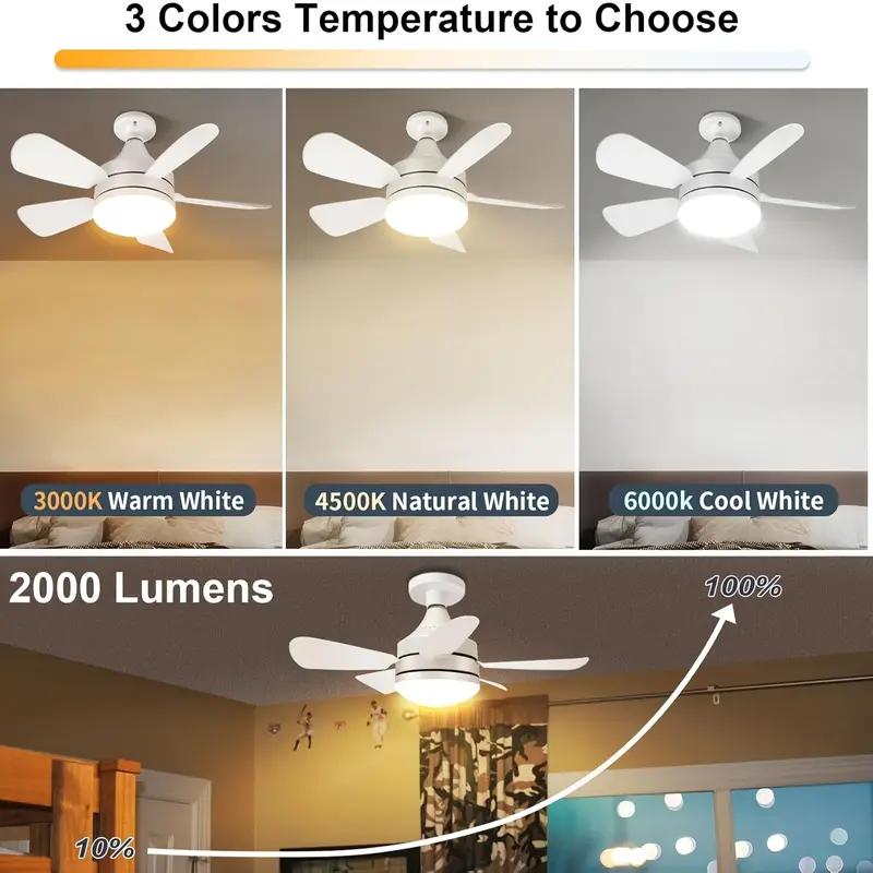 16 Inch LED Ceiling Fan Light with Remote Control, Led Lighting Fan, 30w Socket Fan 2000 Lumens, 3 Speeds 3 Colors 3000-6000k, Ideal for Bedroom Living Room Kitchen Garage