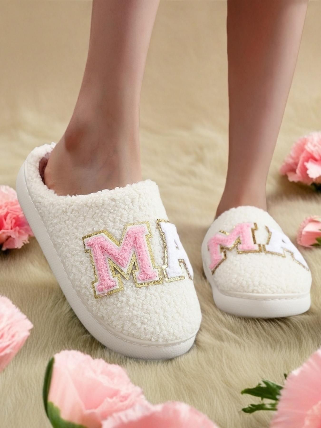 Women's Glitter Letter Pattern Plush Slippers,  House Slippers, Casual Soft Comfortable Home Slippers,  Bedroom Slippers, Ladies Slippers, Warm Slippers for Indoor & Outdoor Use for Fall & Winter