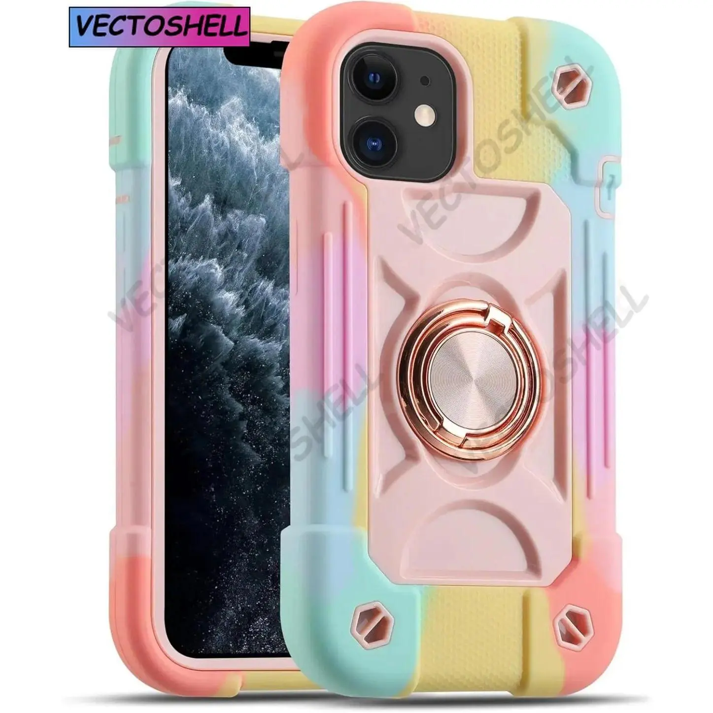 Luxury Heavy Duty Ring Holder Lanyard Case for iPhone 17 ProMax 16e PC TPU Armor Cover for iPhone  12 13 14 15 16 Pro Max Plus, Accessories, Heavy Duty Protection