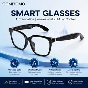 SENBONO Smart Glasses Open Audio, Ble5.4 Low Power Connection, Dual Mic Noise Reduction, TWS Stereo Sound, Magnetic Fast Charging