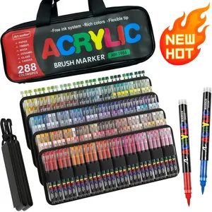 Portable Acrylic Marker Pens, 288 Colors Available, Direct Spray Liquid Ink System, Includes Pouch, Ideal for Drawing and Sketching