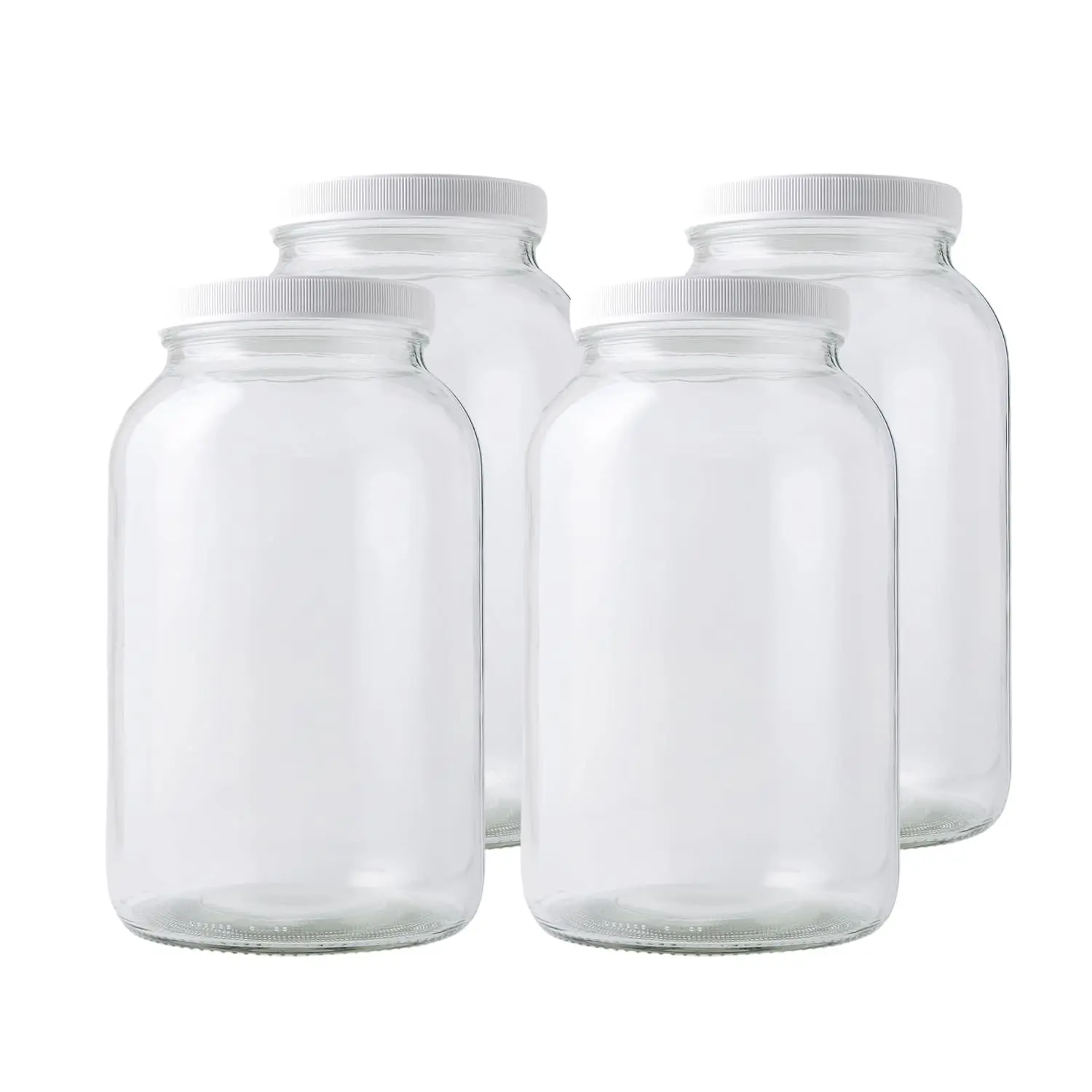 FastRack 1 Gallon Glass Storage Jars with Airtight Lids (Pack of 4) | Wide Mouth Glass Canisters for Food Storage, Fermentation, Pickling & Canning