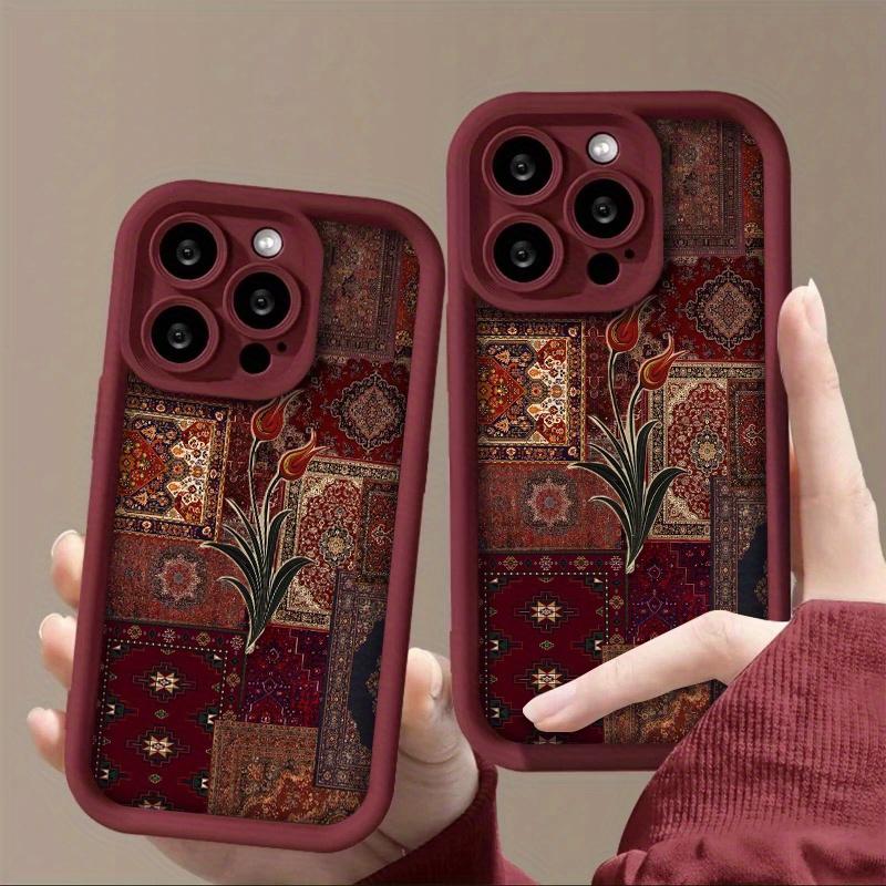 Phone Case - Retro Art Style Collage Red Tulip Pattern Phone Case for iPhone 17 E Air Pro ProMax iPhone16 15 14 Plus 13 12 Mini 11 X XS XR Premium Matte Frosted Th