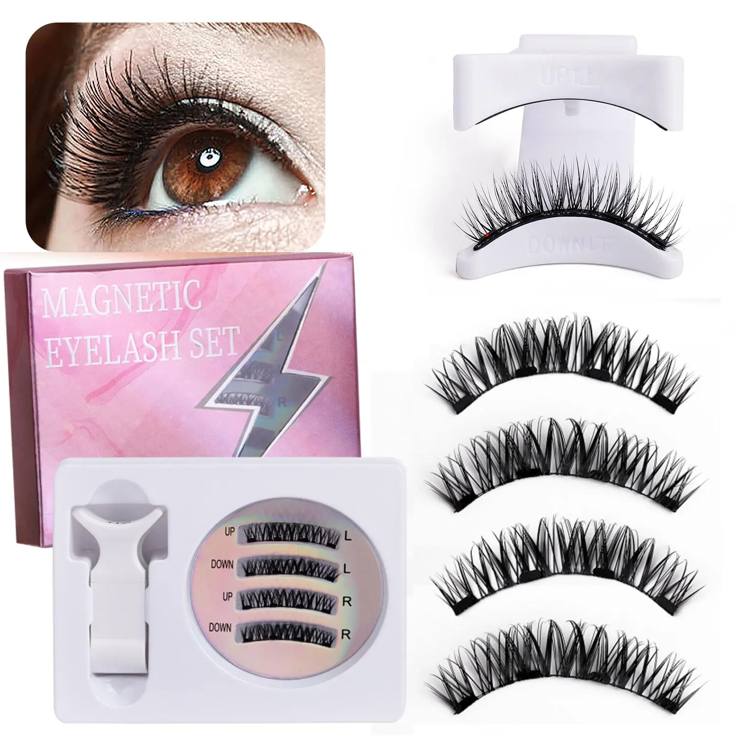 Magnetic Eyelash Extensions Set, Cat Eye & Cosplay Style, 0.07mm Thickness, C Curl, 6-9mm Length, Reusable Fluffy Lashes, Easy Application