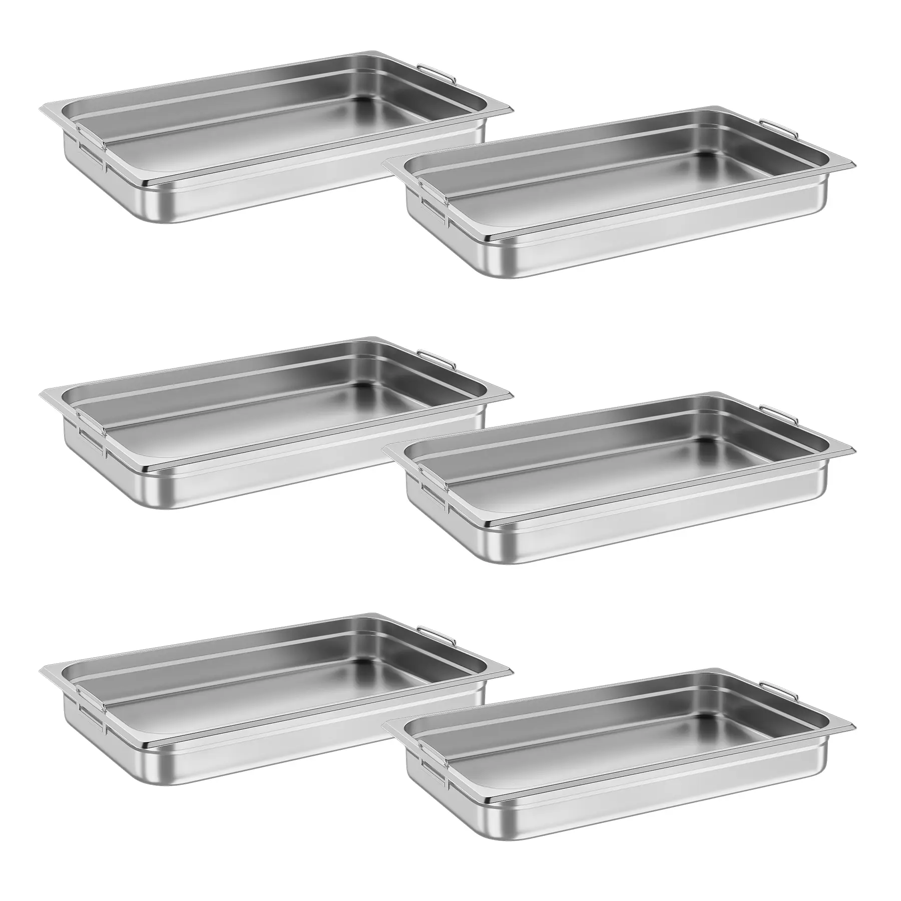 Lot De 6 Bacs Gastronorm Professionnels En Acier Inoxydable GN 1/1 - 53x32x6,5 cm, Avec Poignées Et Anti-Empilage, Empilables, Pour Restauration, Buffet Froid/Chaud, Cuisine Collective