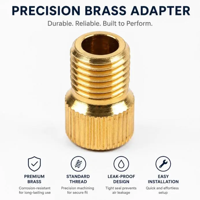 Premium Brass Presta-to-Schrader Valve Adapter for Mountain Bikes, Durable French Valve Converter with Leak-Proof Sealing, Compatible with Road and Hybrid Bike Inner Tubes, Mountain Bike