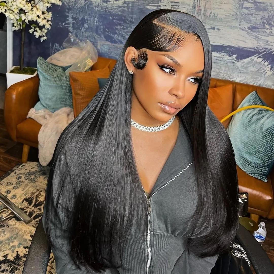 Bling Hair Beautiful Hd Transparent 13x6 Lace Frontal Human Hair Wigs Straight 13X4 Lace Front Wig 32 34 Inch 4x4 Lace Wig For Women Natural Color