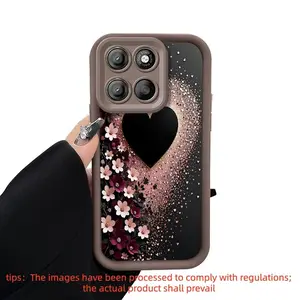Phone Case suitable for Motorola Moto Edge 60 Fusion 5G Floral Flower Heart Glow Straight Edge Upgraded Lens Protection Protective Durable Bumper Cover Cellphone Casing for Boys and girls Accessories