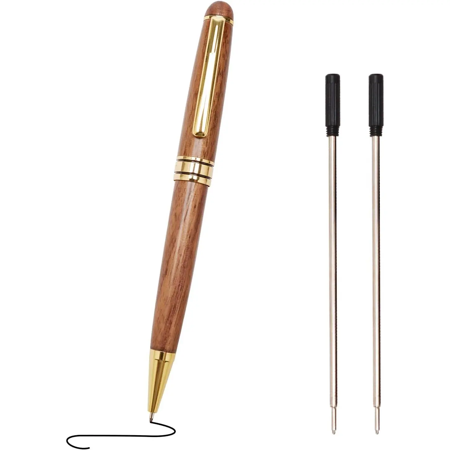 Luxury Walnut  Fancy Ballpoint Pen for Men Writing Journaling Pen Set with 2 Black Ink Refills and  Box Cool Journal Business Pens Elegant  Wooden Professional Executive Twist Pen