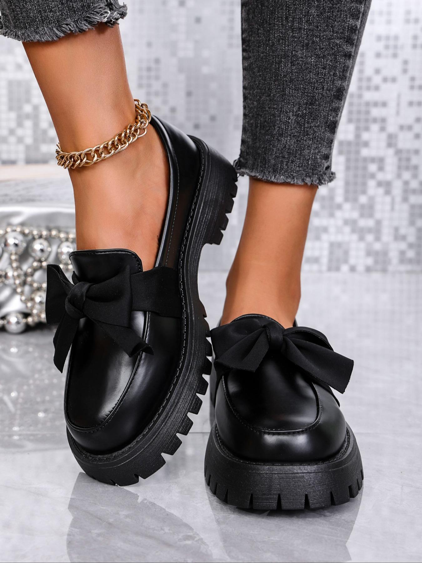 Women's Fashionable Bowknot Decorated Slip on Loafers, Casual Comfortable PU Leather Shoes for Daily Wear, Lightweight Breathable Shoes for Women & Girls, Bowknot Design Shoes