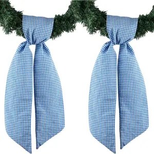 2 Pack Blue White Gingham Wreath Sash Front Door Decoration, 5.12" x 54.33" Blank Sashes Patriotic July 4th Summer Holiday Party Bow Ribbon Bundle Farmhousefidget toys