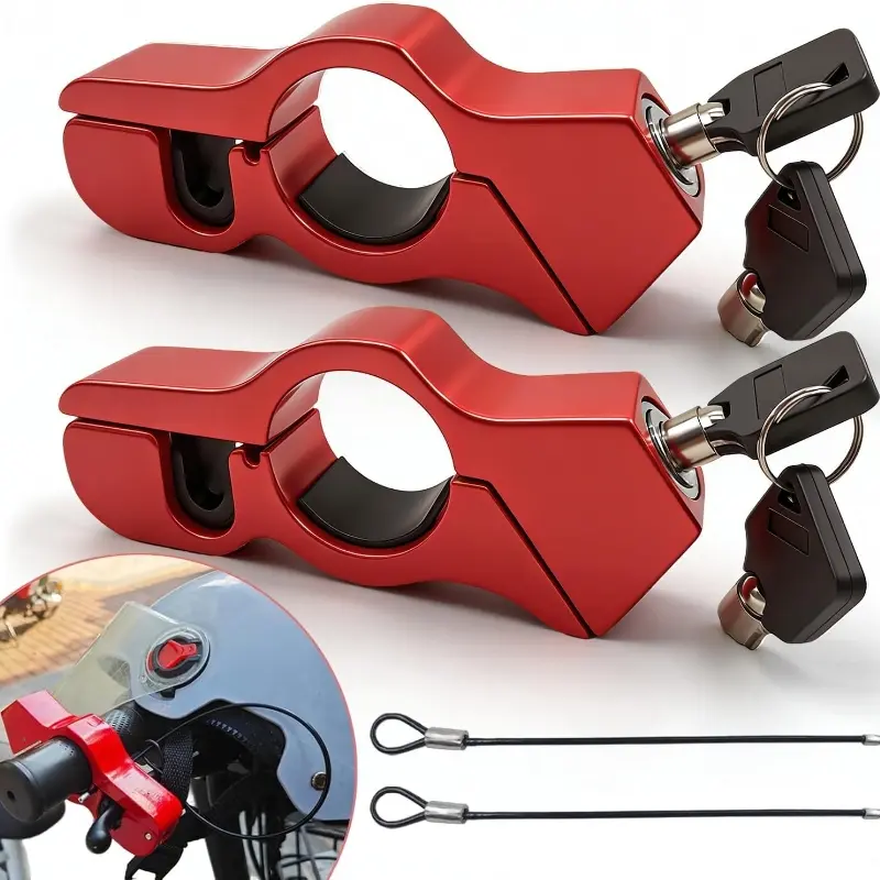 2PC Motorcycle Lock Set – Heavy Duty Anti-Theft Helmet & Brake Handlebar Locks, Universal Fit (<1.5″) for Motorcycles, Mopeds, Scooters, ATVs, Dirt Bikes, Street Bikes, Electric Scooters, Motor Parts Accessories (Red)