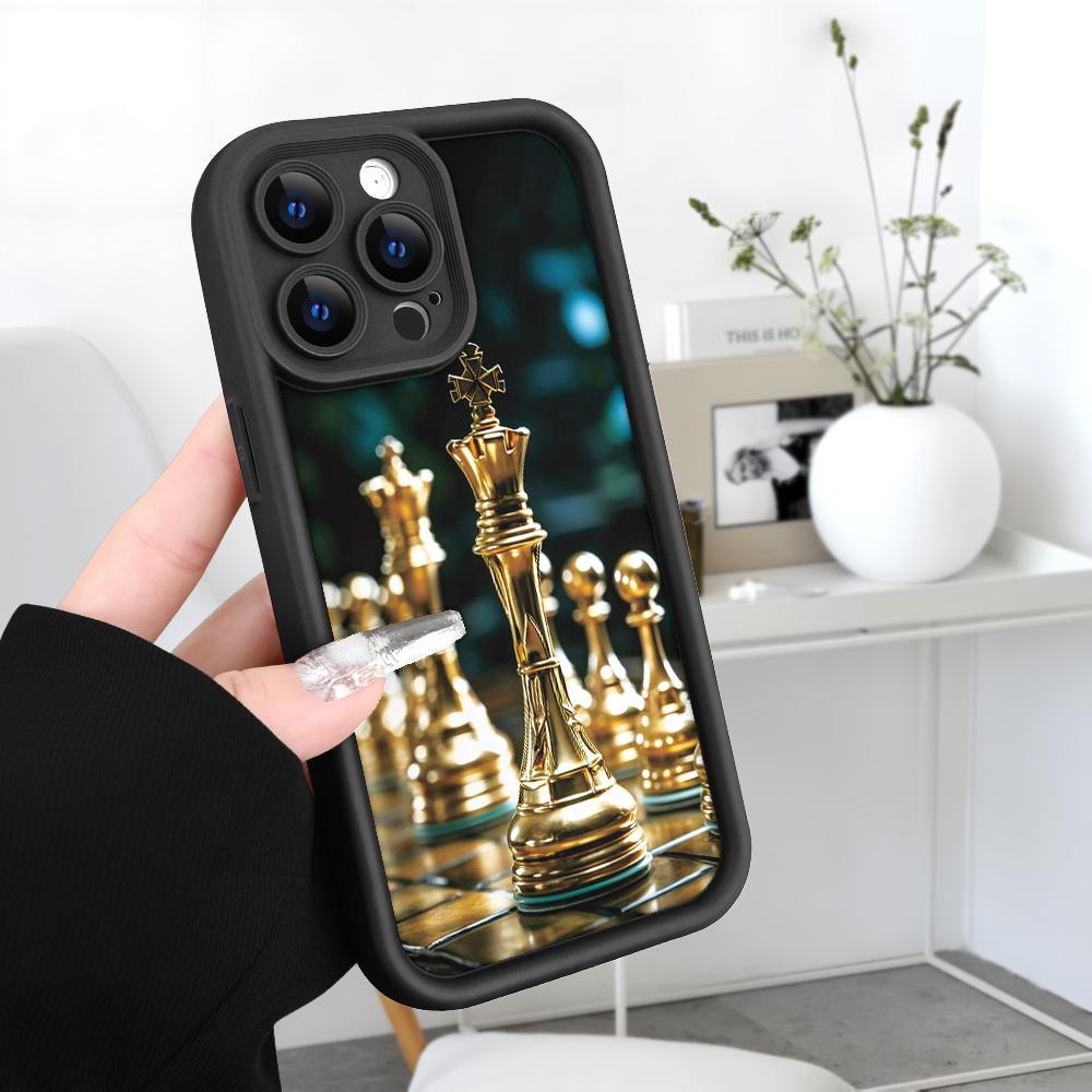 Creative - Summer Fresh Luxurious Golden Chess Queen Crown Art Ornament - UV Printed for iPhone 17 E Air Pro ProMax iPhone16 15 14 Plus 13 12 Mini 11 X XS XR - Black TPU Soft Case, Providing Shock Protection