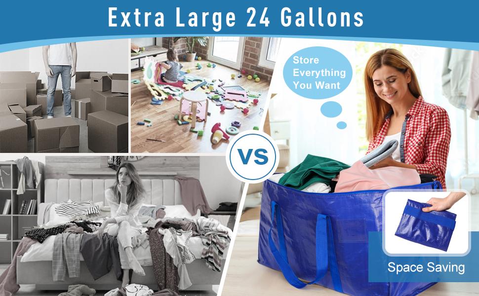 Moving Bags Heavy Duty Storage Tote for Space Saving, Traveling Organizer, with Zippers & Strong Carrying Handles Alternative to Moving Boxes, Packing Supplies (Set of 6)