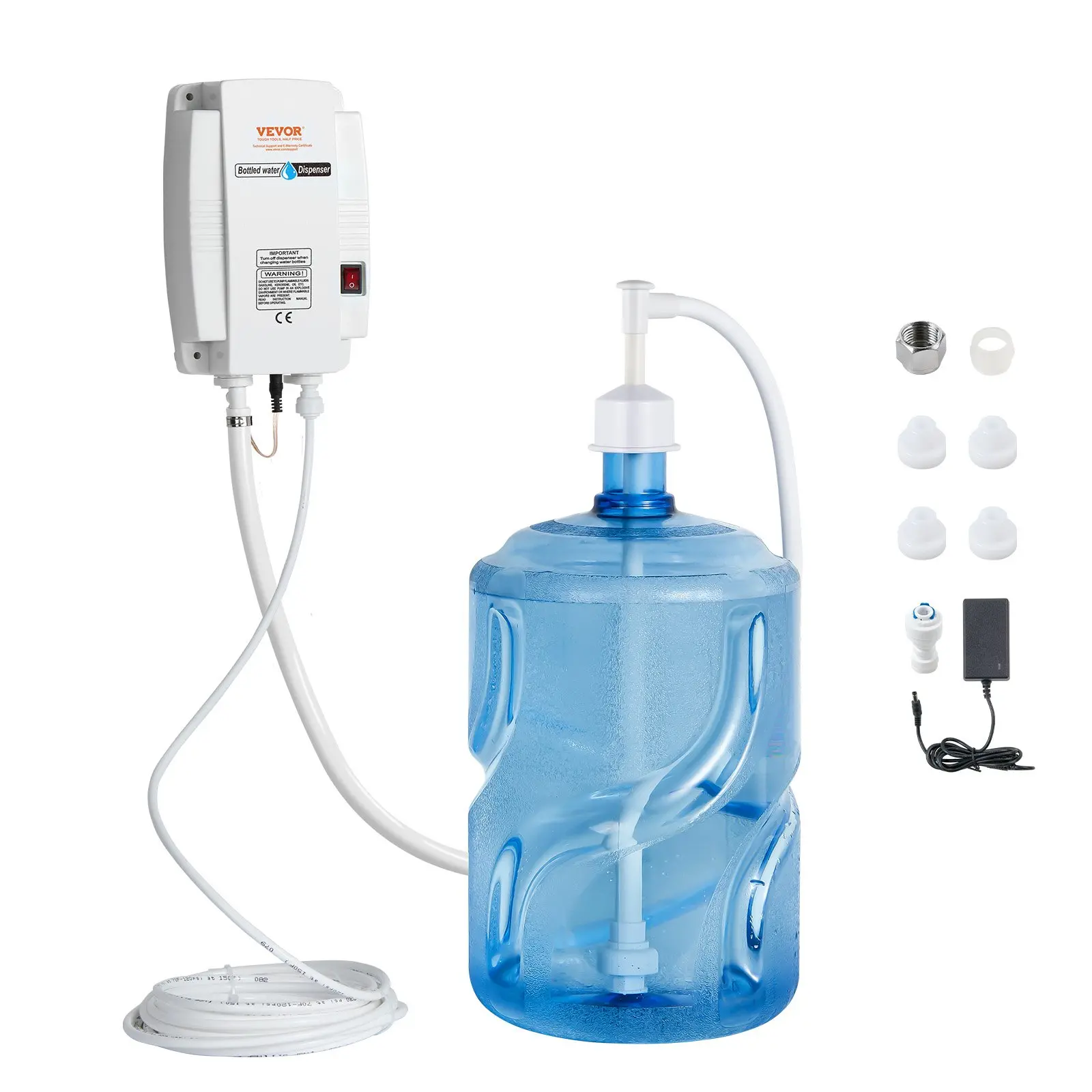 VEVOR Bottled Water Dispenser Pump System, 5 Gallon Dispensing System, Automatic Electric Water Dispenser, Single Inlet Water Jug Pump, Compatible Use with Coffee/Tea Machine, Refrigerator, Ice Maker
