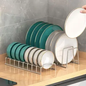2 Pack Dish Rack Plates Holder, Plate Organizer for Cabinet Space Saver, Pan Lid Organizer, Kitchen Storage Organizer for Plates Bowls Cups Lids Cutting Boards Spatulas