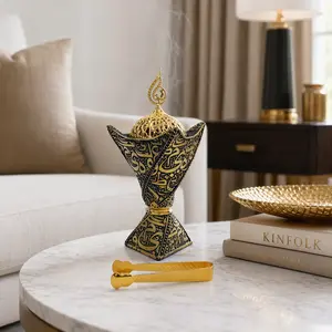 Resin Carved Mabkhara Incense Burner With Tong, Incense Holder, Elegant Arabic Bakhoor  Burner, Resin Gilded Lattice Top, Prayer Room Desk Decor