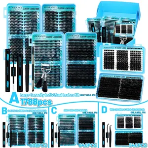 ADORANCE 1788PCS Cluster Lashes Kit, Lash Clusters Kit D Curl Lash Extensions with Bond & Seal, Remover, Lash Curler, Tweezers & Brush Beginner-Friendly & Easy to Use, DIY Eyelash Clusters