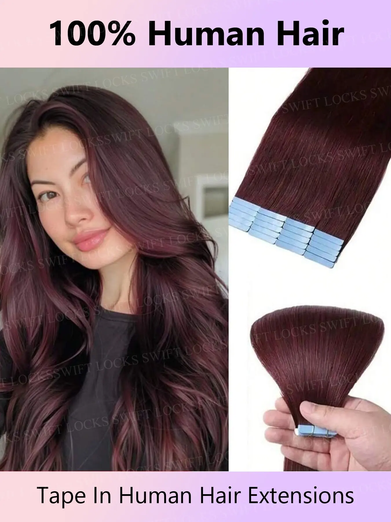 20pcs/pack Tape In Hair Extensions Human Hair Invisible Tape In Extensions Real Hair Wine Red Extensions Glue In Human Hair Seamless Burgundy Extensions For Wedding Straight #99J