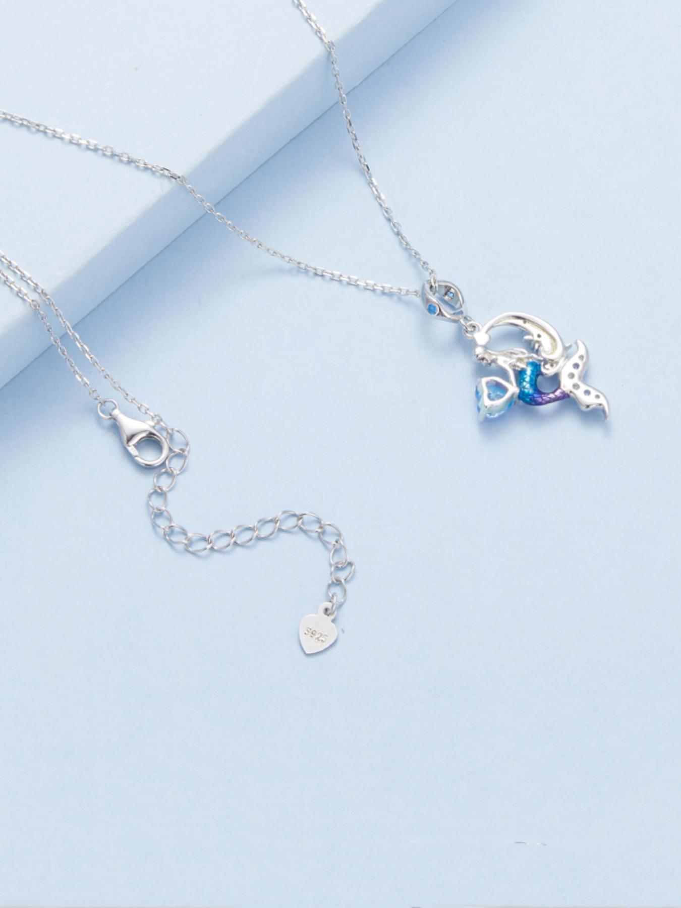 925 Sterling Silver Fashion Mermaid Design Pendant Necklace for Women, Elegant Romantic Jewelry for Party, Daily Decor, Trendy All-match & Exquisite Jewelry for Birthday Gift, Marine Life Pendant