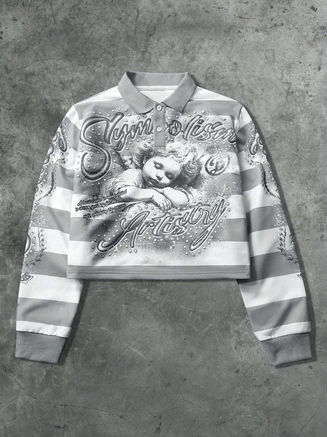 Street Life Spring Casual Graphic Men's Half-Zip Long Sleeve Angel Striped Fashion Print Pullover Sweatshirt, Y2K