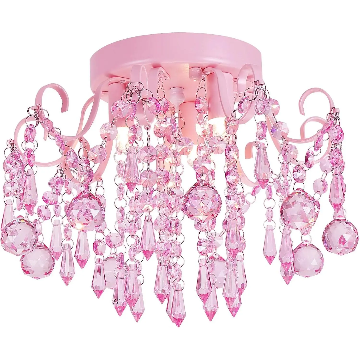 Mini Crystal Chandelier,Semi Flush Mount Pink Girl Chandelier, Small Crystal Ceiling Light Fixture Bedroom Bathroom Closet Nursery 3 Lights