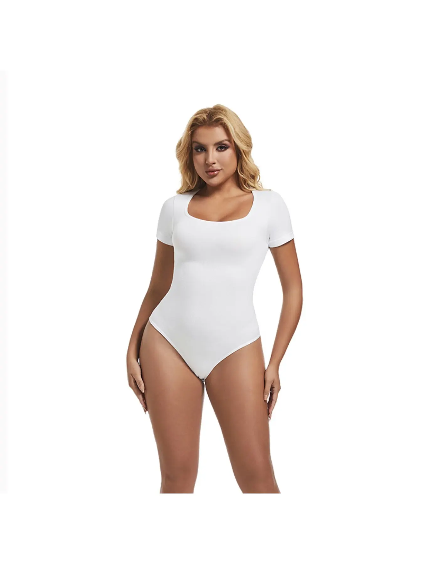 Slim Lance Women's Seamless Square Neck Short Sleeve Shapewear Bodysuit, Tummy Control Waist Shaper Full Body Compression Top for Daily Wear Layering XS-XXXL