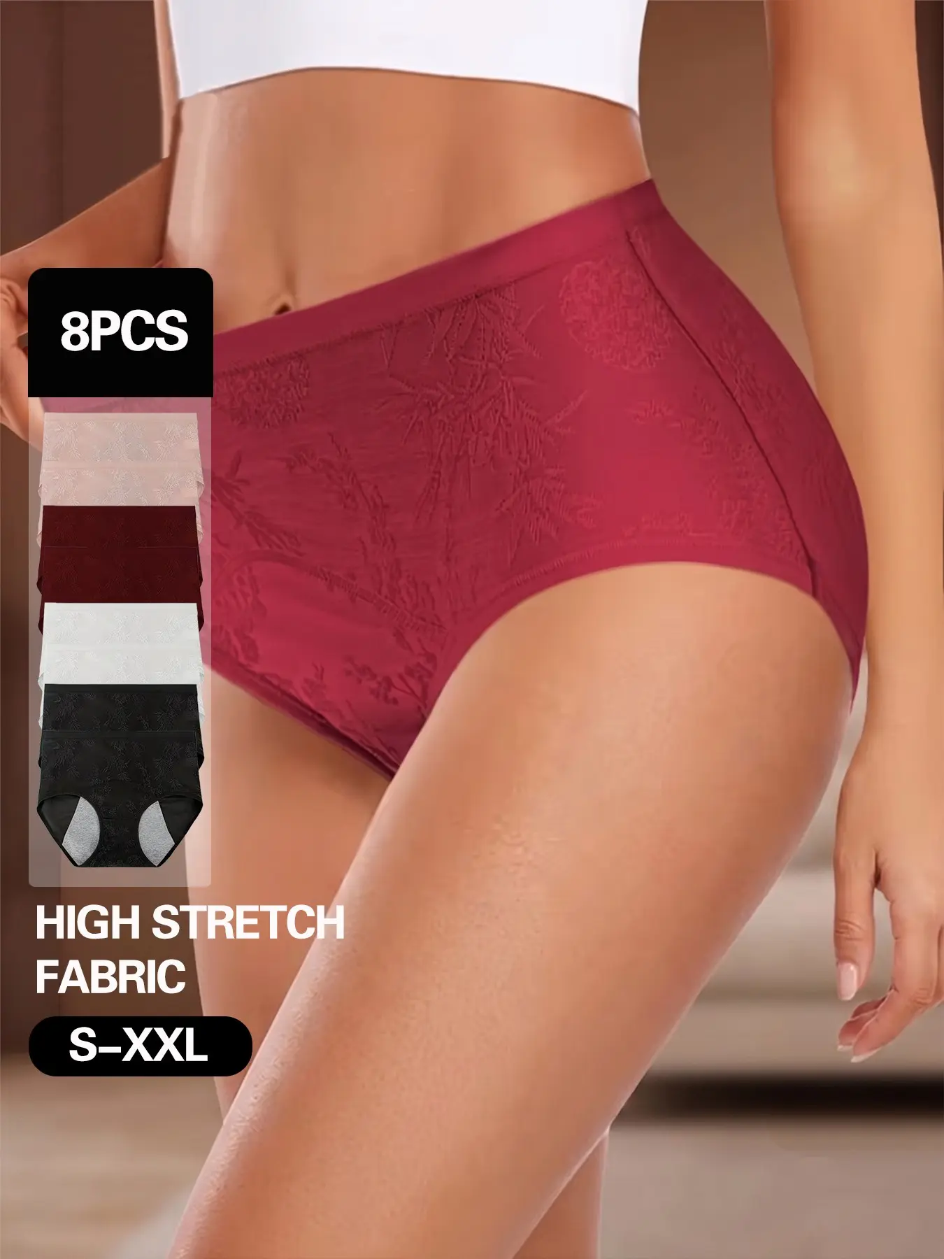 8pcs Traditional Embroidered Period Underwear, Women's Breathable Comfort Triangle Briefs, Ideal for Gym & Daily Use, All-Season Slim Fit