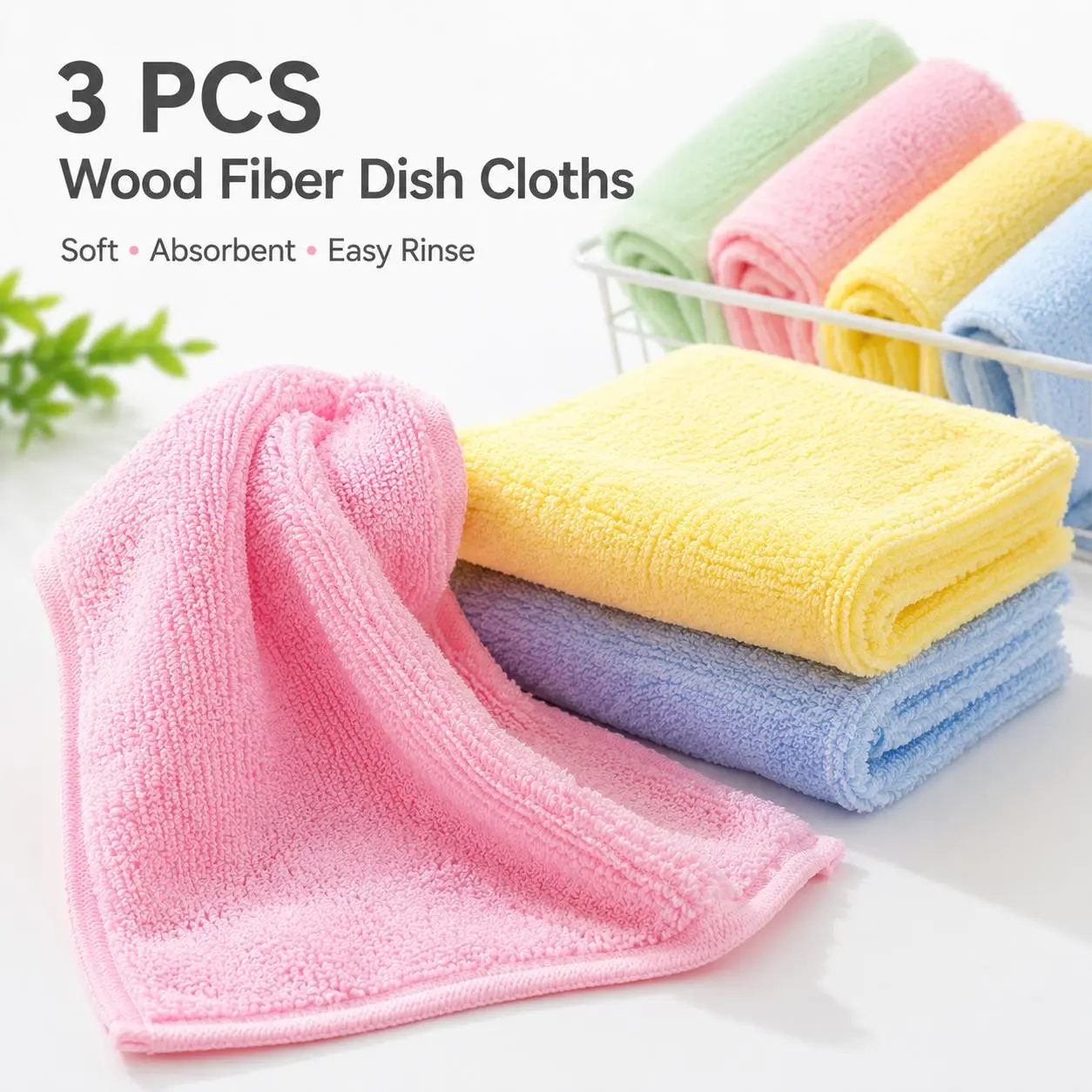 3-Pack Wood Fiber Dish Cloths, Soft Super Absorbent Reusable Kitchen Cleaning Towels, Easy-Rinse Oil-Resistant Dish Rags for Dishes, Pots, Pans, Sinks & Countertops