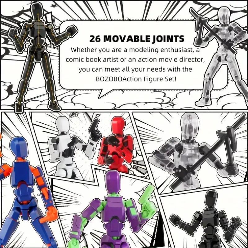 Action Doll Toy, 6-Count 3D Trend Toy Model Set, Articulating Figures, Action Figurine, Multi-Jointed Movable DIY Assembled Digital Man Figure, Realistic Desktop Decoration Ornament Handmade Grape Crystal Mochi Cute Toothed Plush