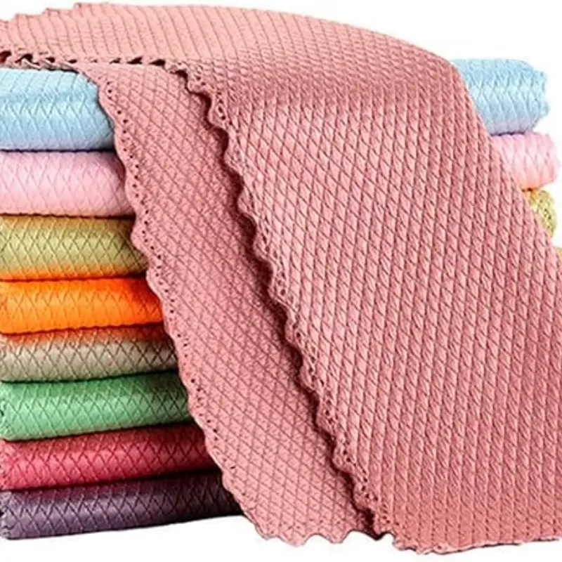 10 Piece Fish Scale Cleaning Cloth, Ultra-Fine Fiber Nanofiber Cotton Velvet, High Absorbency Polishing Cloth for Kitchen Home, Random Colors