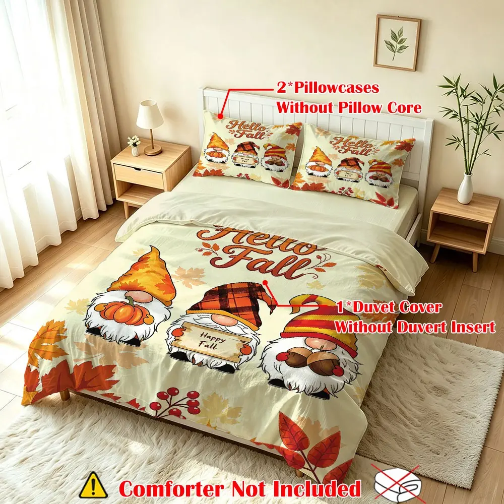 3pcs Autumn Festival Goblin Maple Leaf Pinecone Print Bedding Set, No Padding, Single & Twin Size, Bedroom, Dorm, Gift