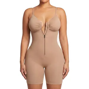 Women's Fajas Shapewear Seamless Bodysuit Double-Layer Tummy Control Zip-Up Body Shaper Waist Defining Silhouette