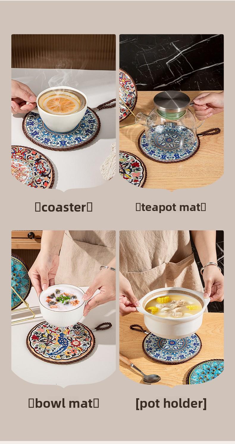 Retro Heat Resistant Mat for Cast Iron Enamel Dutch Oven Ceramic Tableware Non-Slip Kitchen Heat Insulation Pad for Dining Table Plate Heat Protection