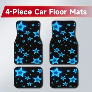4PCS Black Galaxy Neon Blue 3D Star Car Floor Mats, Glowing Cosmic Starry Sky All Over Print, Waterproof Non Slip Wear Resistant Easy Clean Liners, Cool Y2K Aesthetic Gift for Teens & Young Adults, Universal Interior Decor Fit Sedan SUV Truck Minivan Van