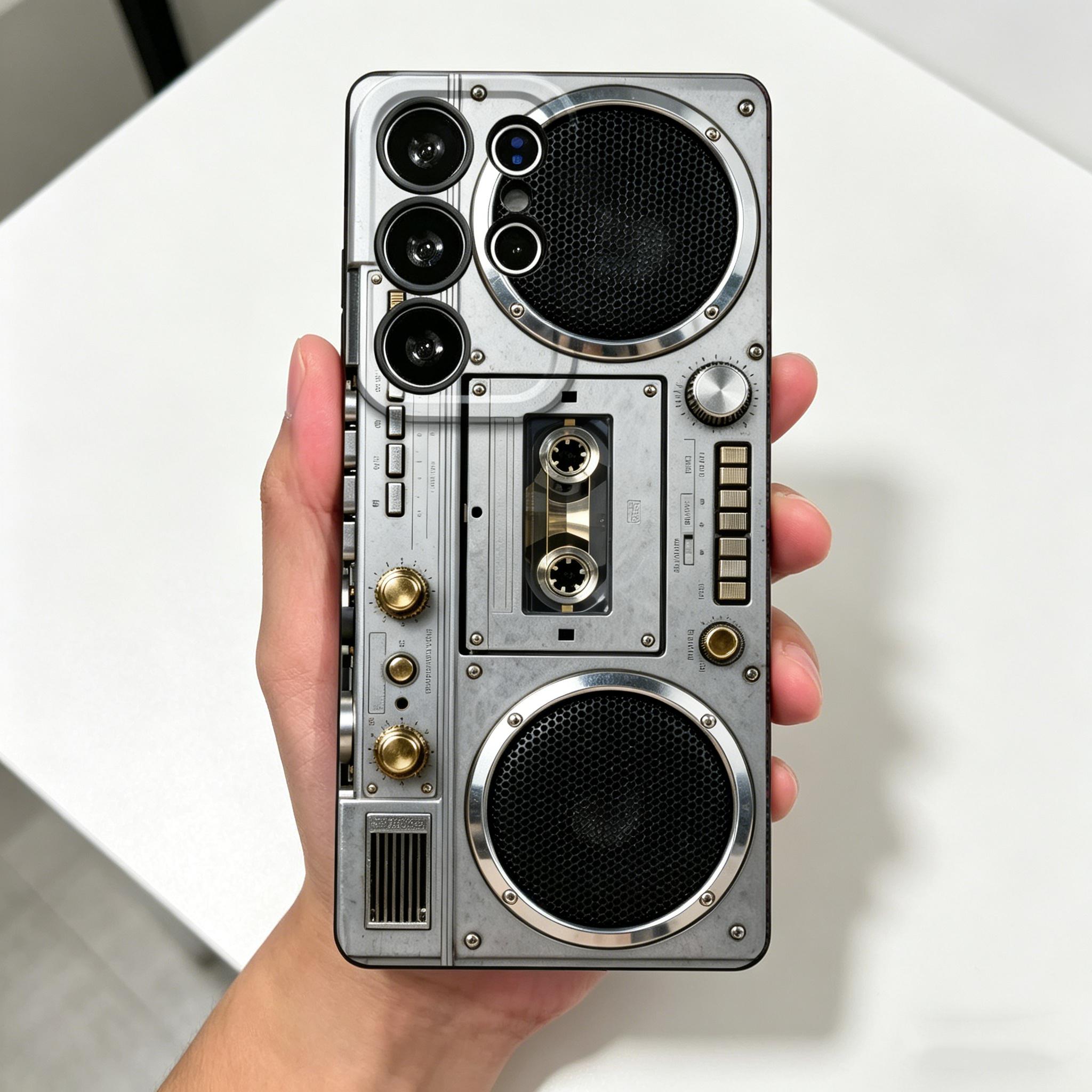 Retro Boombox Cassette Player Pattern Phone Case, Soft Silicone,Fully Protected and Shockproof For Samsung Galaxy S26 S25 S24 S23 S22 S21 Ultra Plus S25edge S24FE A14 A15 A16 A35 A36 A53 A54 Note20ultra Cool Vintage S26+ S25+ S24+ S22+