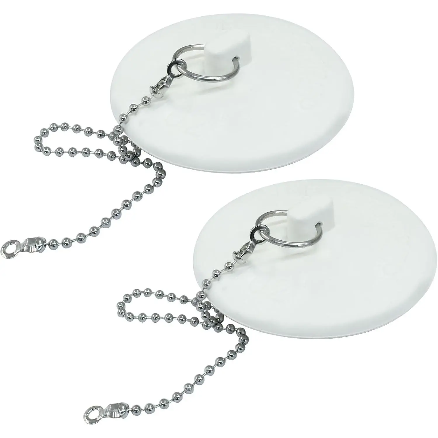 2 Pack Heavy Duty Drain Plugs, Rubber Tub Stopper | Fits 1.5" - 2" Kitchen Sinks, Stainless Steel Chain Included, Multi-Use Drain Seals, For Bathroom Tubs & Laundry Basins