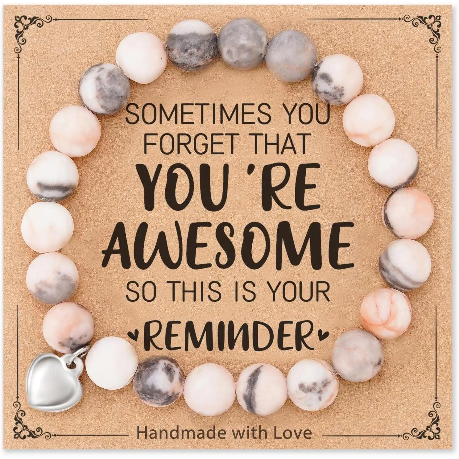 Stone Bracelet, Sometimes Your Forget You're Awesome Reminder Bracelets  GIfts Ideas for Women with Quote Card