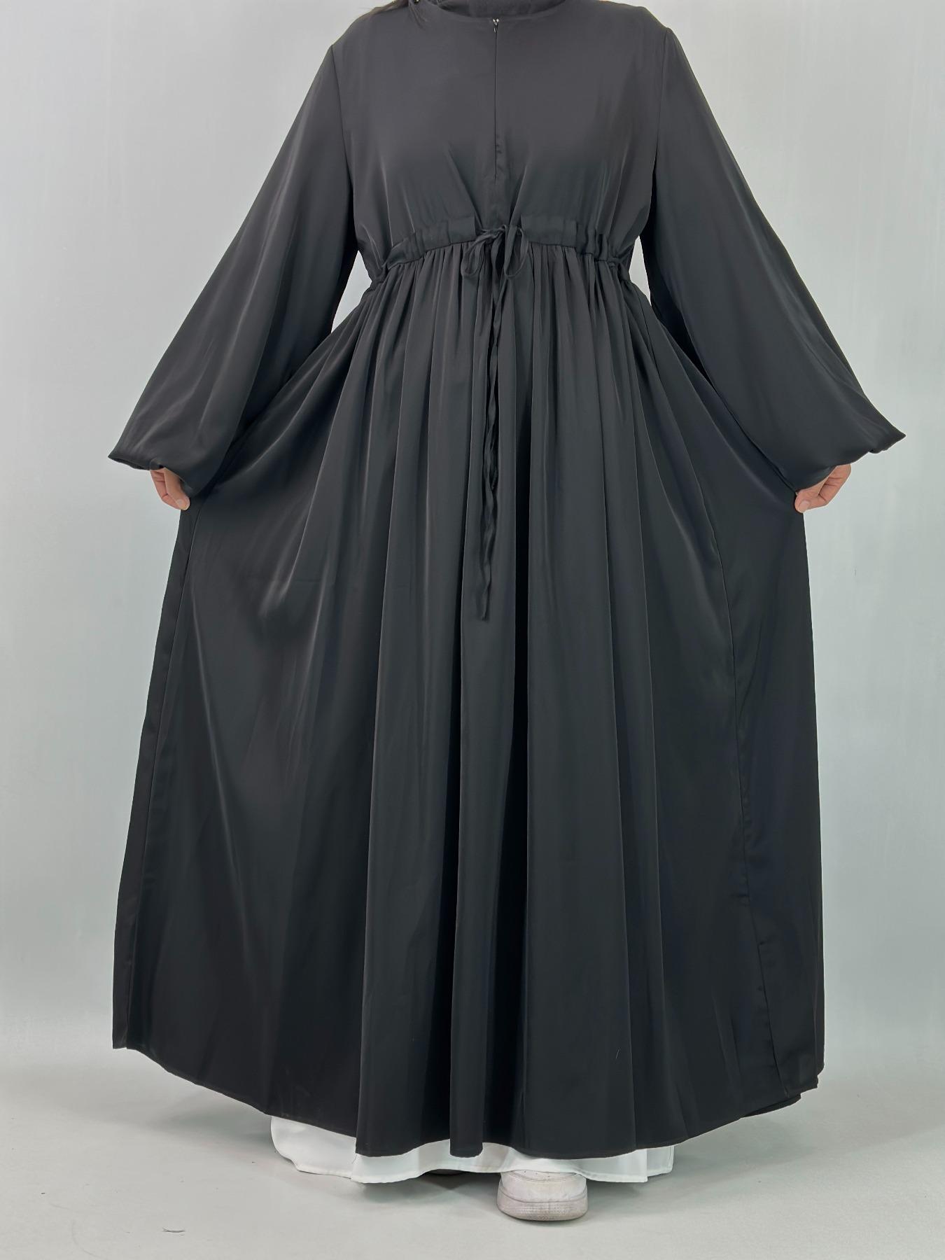 Women's Solid Color Belted Arabian Dress, Elegant Long Sleeve Round Neck Dress for Daily Wear, Ladies Islamic Clothing for All Seasons, Modest Abaya Dress