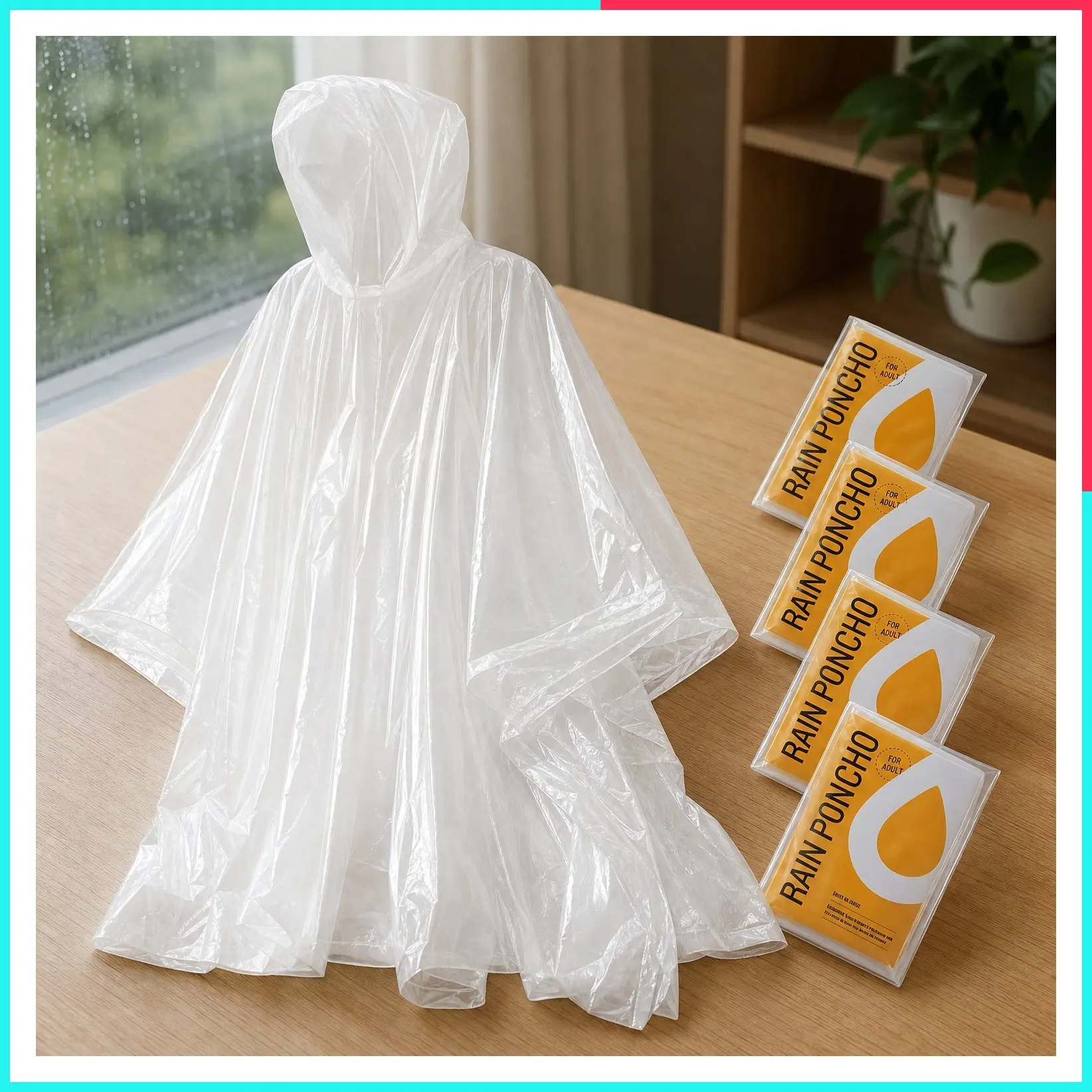 Disposable Adult Rain Ponchos (4 Pack) - Clear Emergency Raincoat, 100% Waterproof PE, One Size Fits Most Adults, Compact Individual Pouch for Travel, Theme Parks & Emergency Kits
