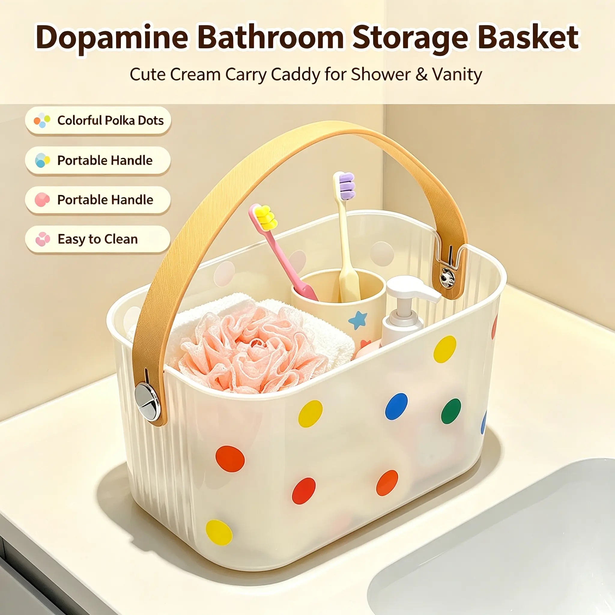Creative and Adorable Polka Dot Dot Dopamine Cream Style Handbag, Available in Two Colors.