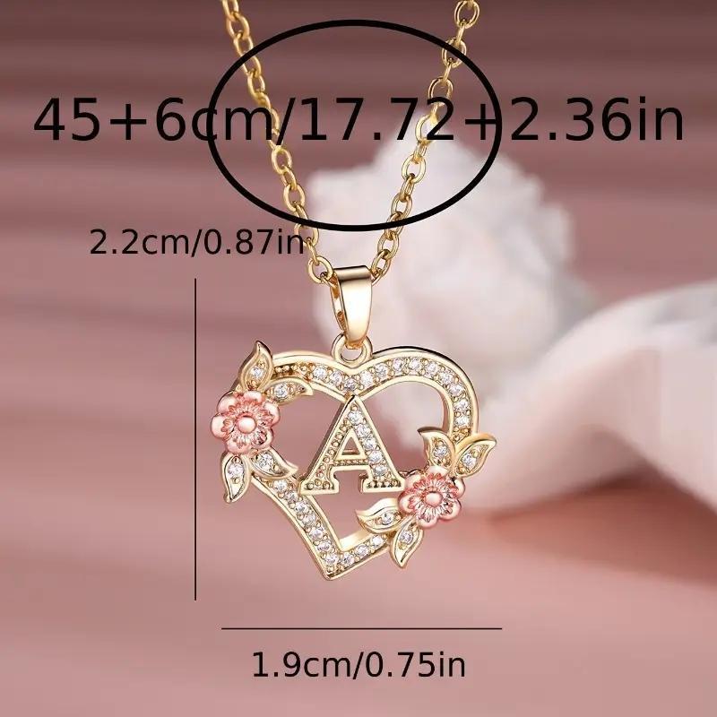 1pc A-Z Letter Love Heart Necklace Elegant zirconia Rose Golden Necklace Valentine'S Day Gift Trendy Jewelry For Women GM-954