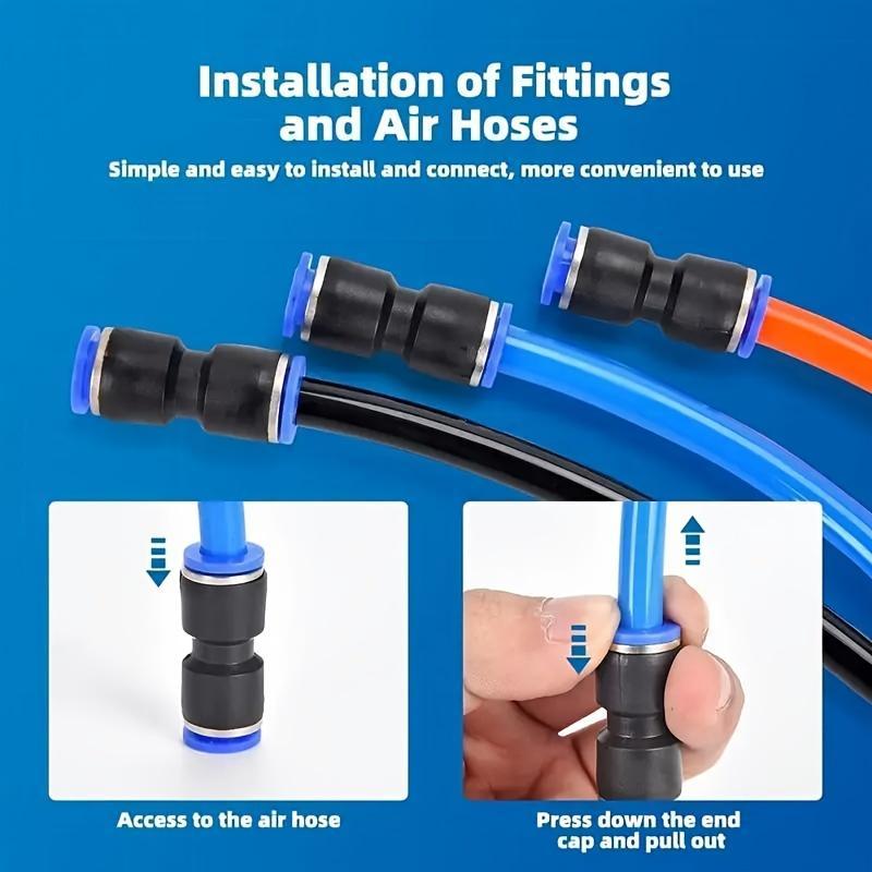 Quick-Connect Air Hose Fittings Kit, 80-Piece/Box Universal Thread Leak-Resistant Fittings for 5/32, 1/4, 5/16, 3/8 and 1/2 inch Tubes, Easy Installation